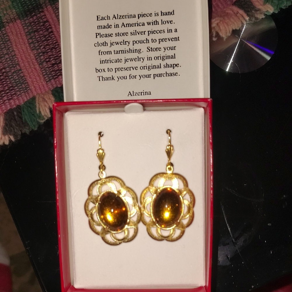 Gold and Amber Floral Earrings